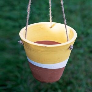 Yellow and Brown Color-Blocked Hanging Terracotta Pot Planter 7'' dia. x 6½''H